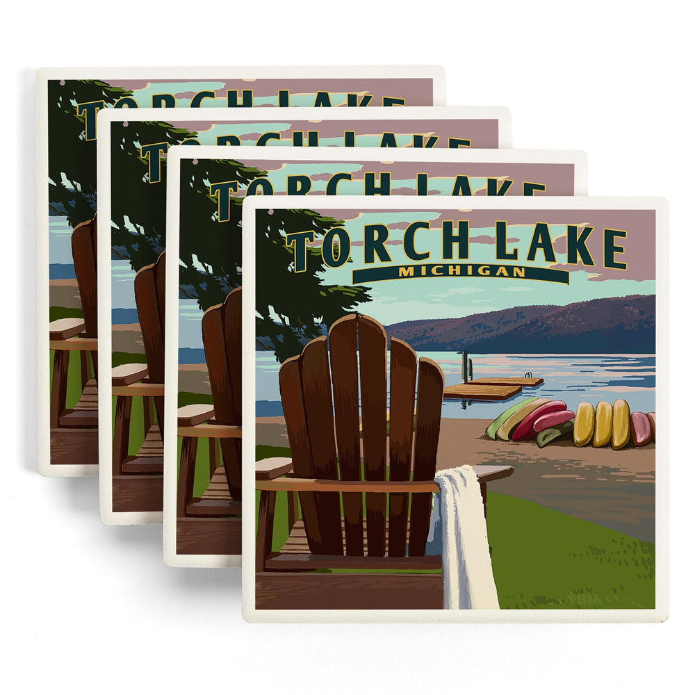 Torch Lake, Michigan, Adirondack Chairs, Coasters Coasters Lantern Press 