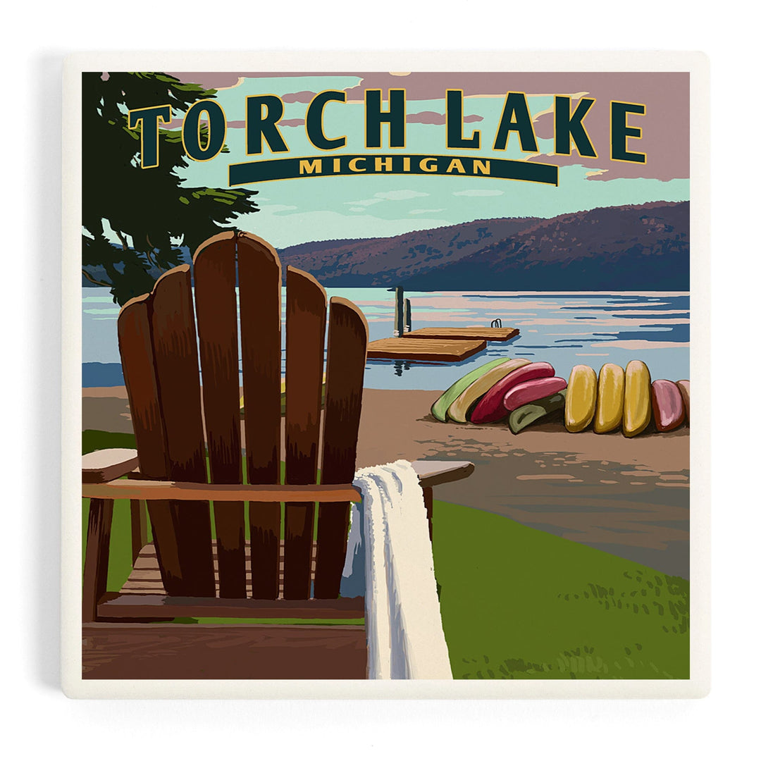 Torch Lake, Michigan, Adirondack Chairs, Coasters Coasters Lantern Press 