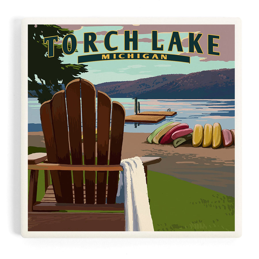 Torch Lake, Michigan, Adirondack Chairs, Coasters Coasters Lantern Press 