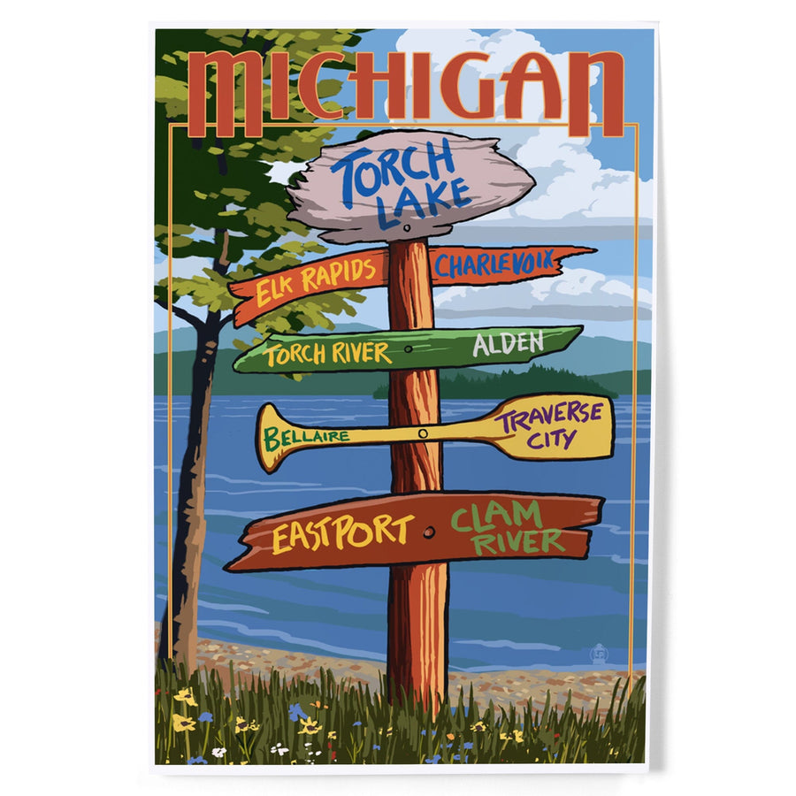 Torch Lake, Michigan, Destinations Sign, Art & Giclee Prints Art Lantern Press 