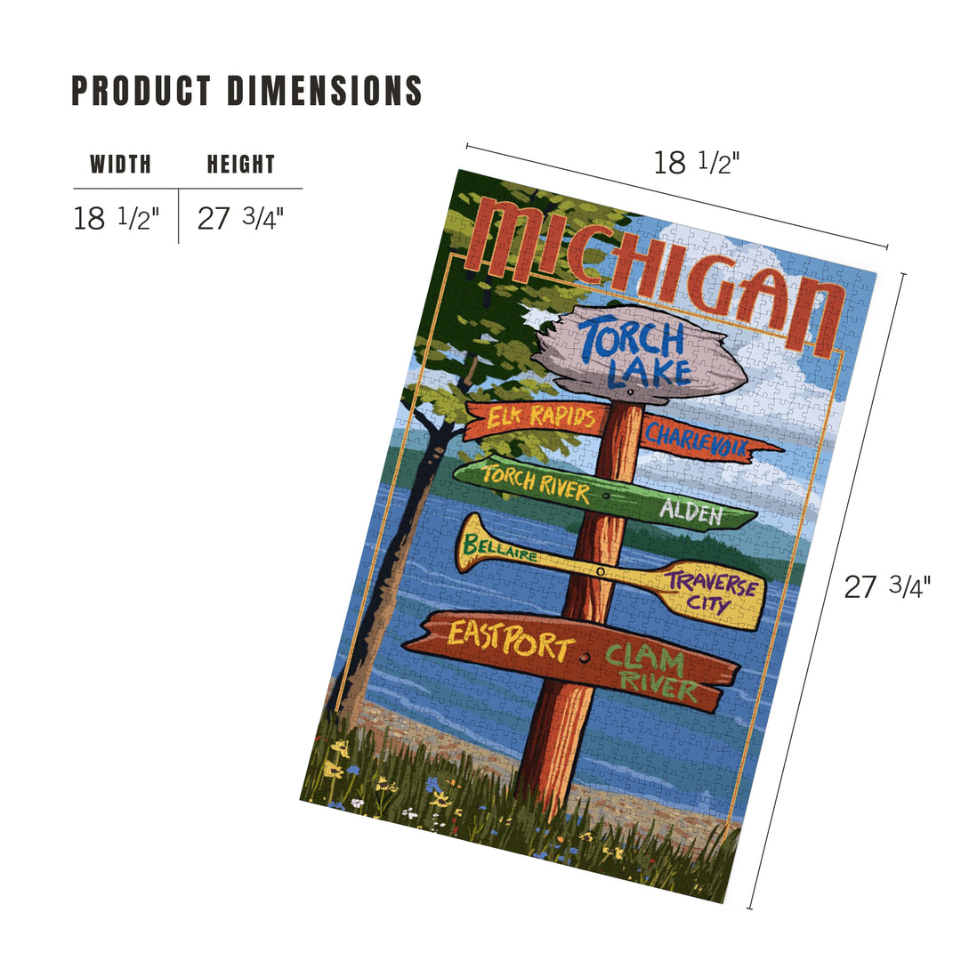 Torch Lake, Michigan, Destinations Sign, Jigsaw Puzzle Puzzle Lantern Press 