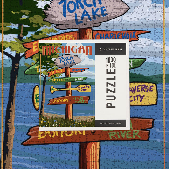 Torch Lake, Michigan, Destinations Sign, Jigsaw Puzzle Puzzle Lantern Press 