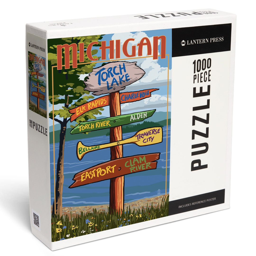 Torch Lake, Michigan, Destinations Sign, Jigsaw Puzzle Puzzle Lantern Press 