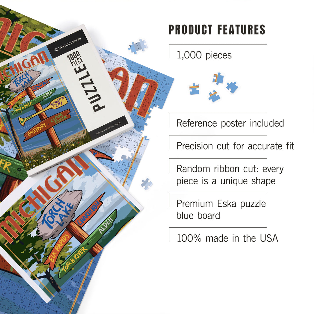 Torch Lake, Michigan, Destinations Sign, Jigsaw Puzzle Puzzle Lantern Press 