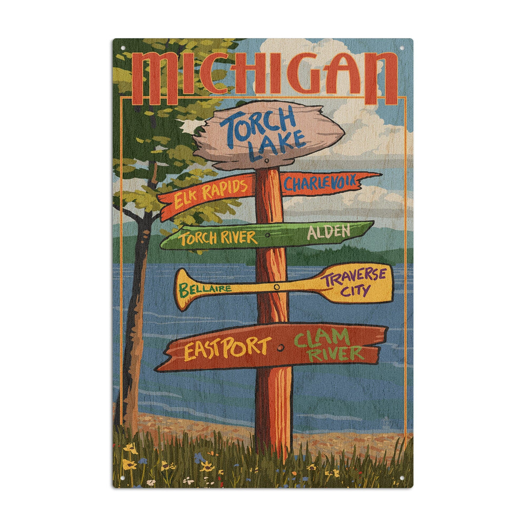 Torch Lake, Michigan, Destinations Sign, Lantern Press Artwork, Wood Signs and Postcards Wood Lantern Press 10 x 15 Wood Sign 