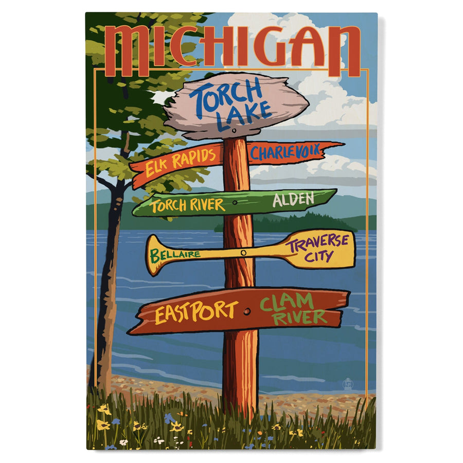 Torch Lake, Michigan, Destinations Sign, Lantern Press Artwork, Wood Signs and Postcards Wood Lantern Press 
