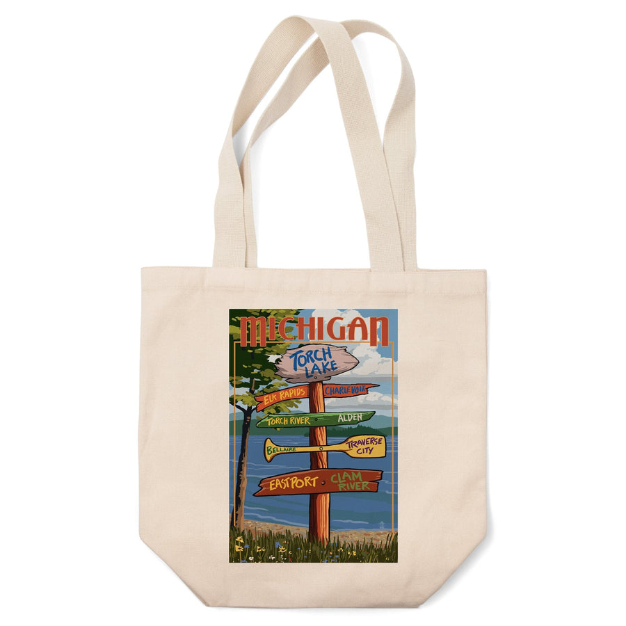 Torch Lake, Michigan, Destinations Sign, Tote Bag Totes Lantern Press 