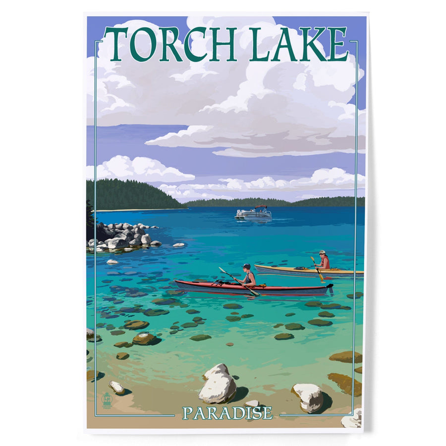 Torch Lake, Michigan, Kayakers, Art & Giclee Prints Art Lantern Press 