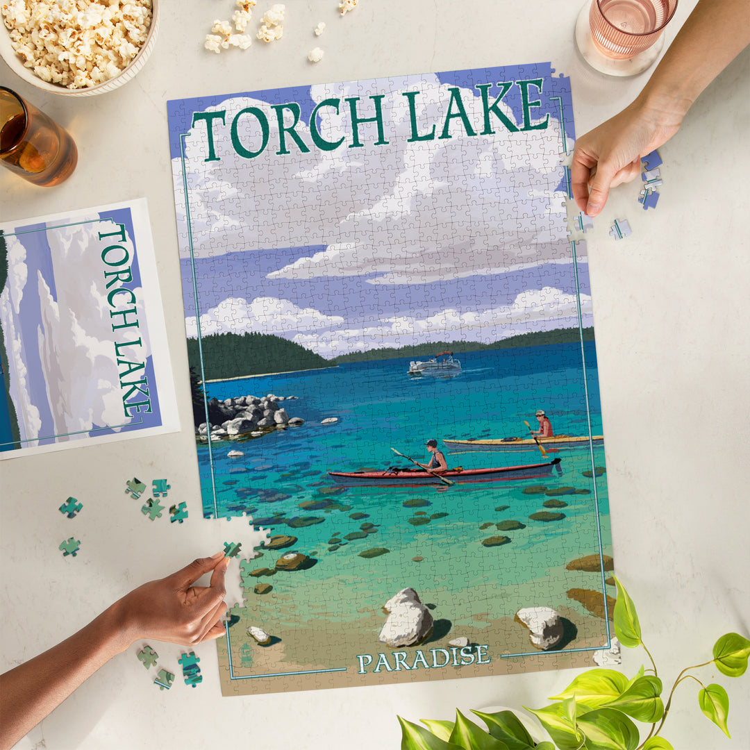 Torch Lake, Michigan, Kayakers, Jigsaw Puzzle Puzzle Lantern Press 