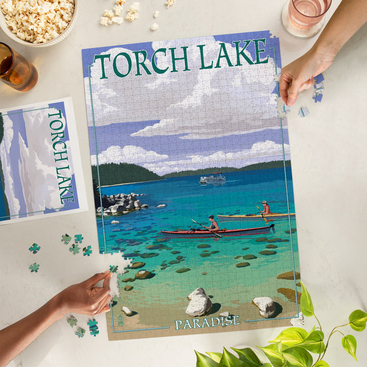 Torch Lake, Michigan, Kayakers, Jigsaw Puzzle Puzzle Lantern Press 