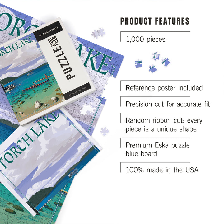 Torch Lake, Michigan, Kayakers, Jigsaw Puzzle Puzzle Lantern Press 