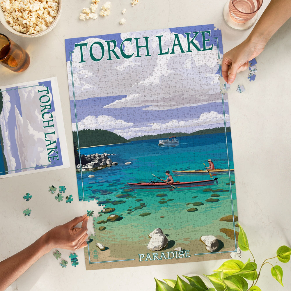 Torch Lake, Michigan, Kayakers, Jigsaw Puzzle Puzzle Lantern Press 