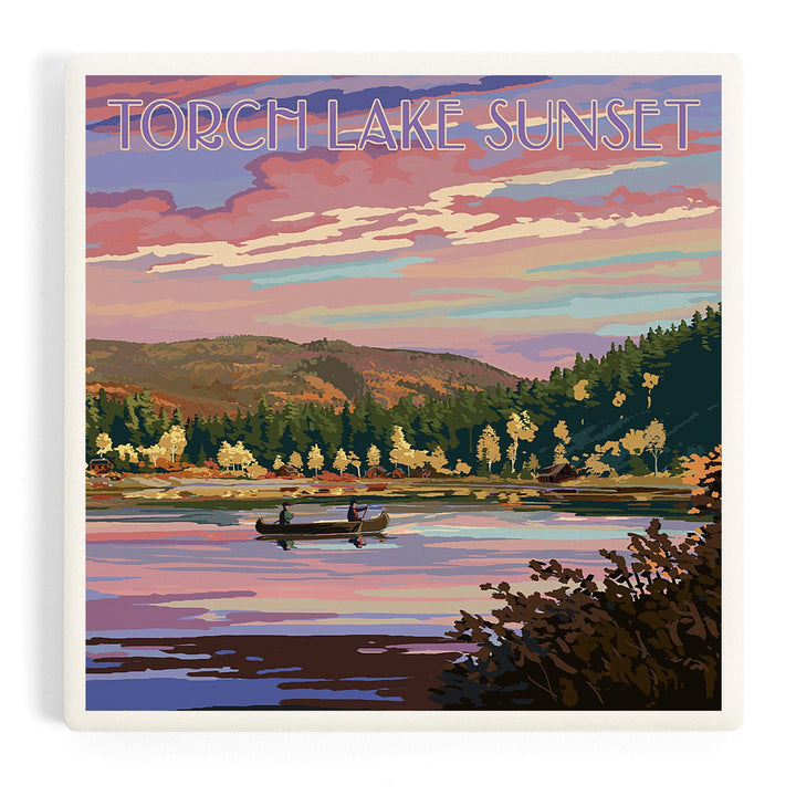 Torch Lake, Michigan, Lake Scene at Dusk, Coasters Coasters Lantern Press 