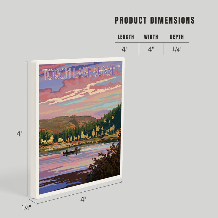 Torch Lake, Michigan, Lake Scene at Dusk, Coasters Coasters Lantern Press 