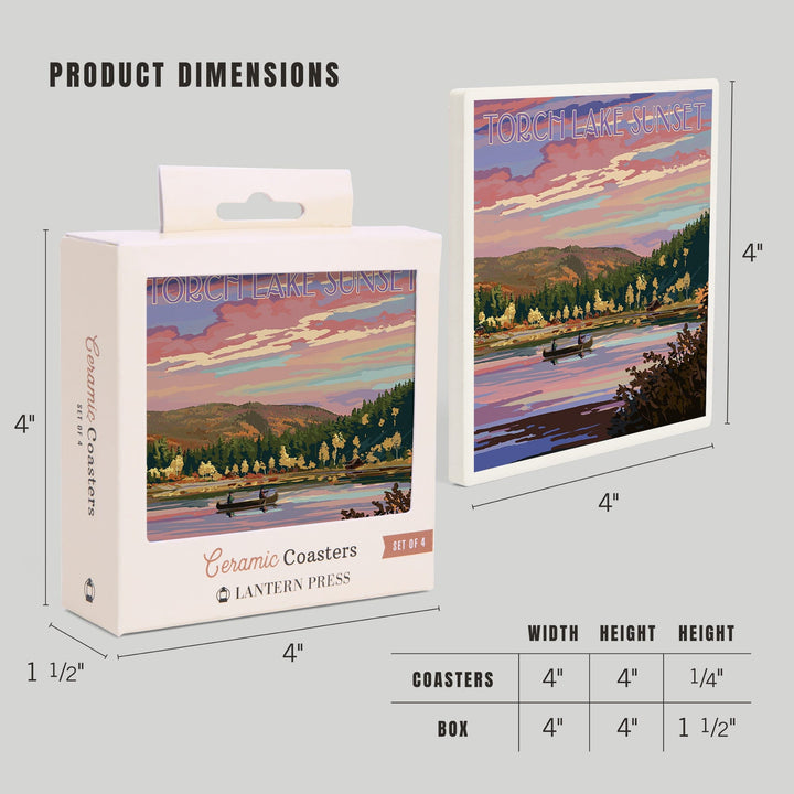 Torch Lake, Michigan, Lake Scene at Dusk, Coasters Coasters Lantern Press 