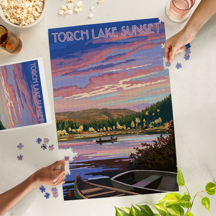 Torch Lake, Michigan, Lake Scene at Dusk, Jigsaw Puzzle Puzzle Lantern Press 