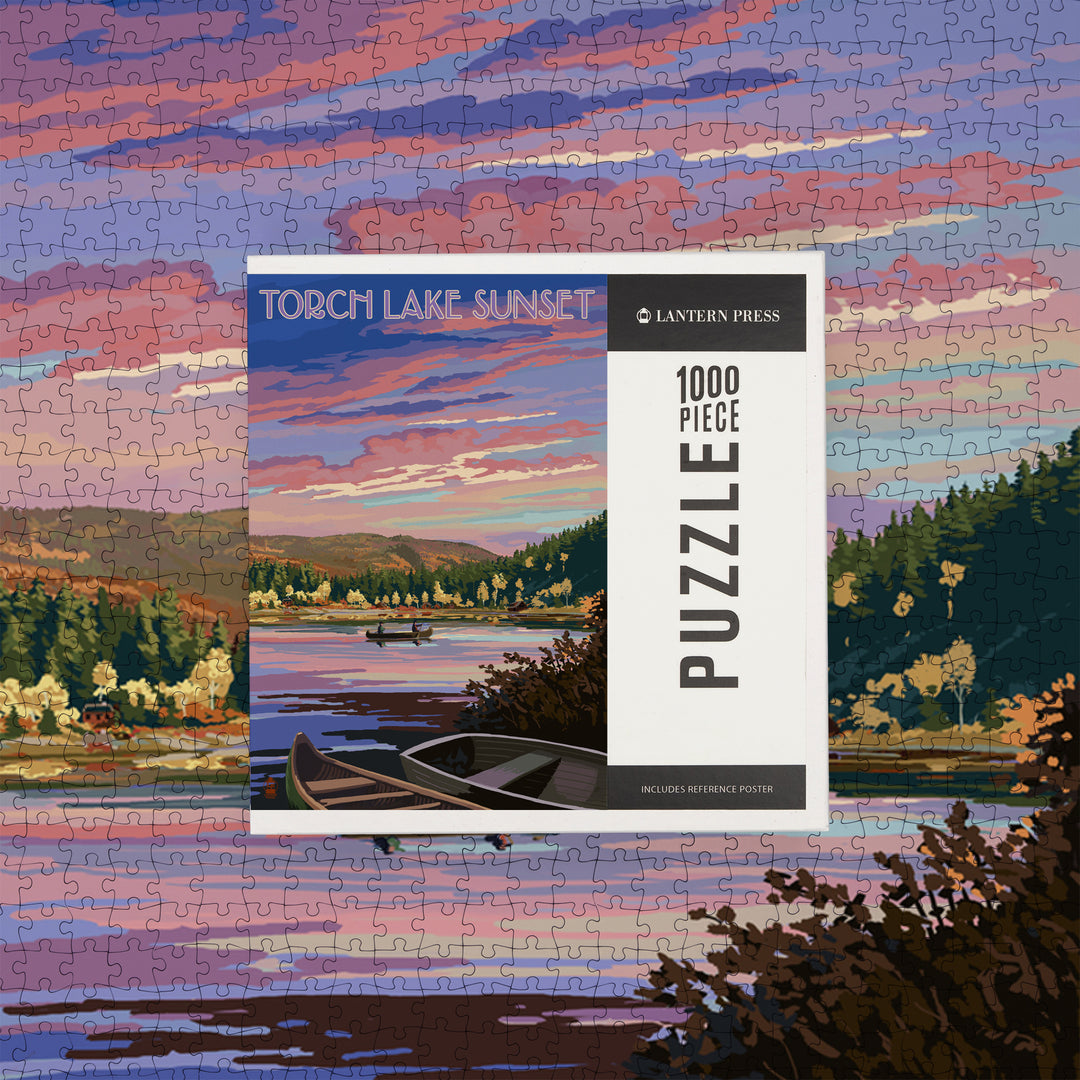 Torch Lake, Michigan, Lake Scene at Dusk, Jigsaw Puzzle Puzzle Lantern Press 