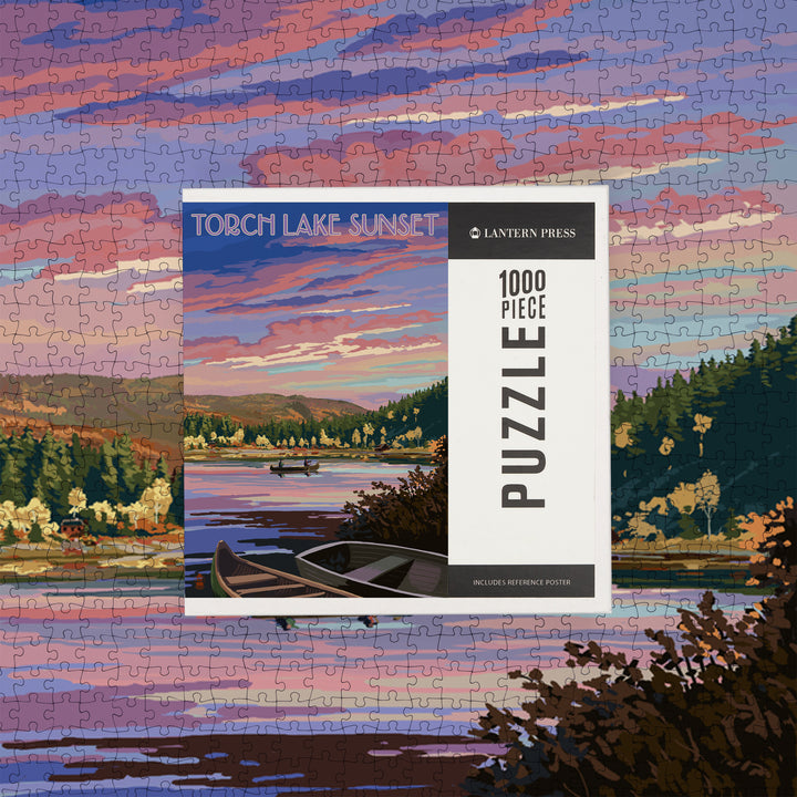 Torch Lake, Michigan, Lake Scene at Dusk, Jigsaw Puzzle Puzzle Lantern Press 