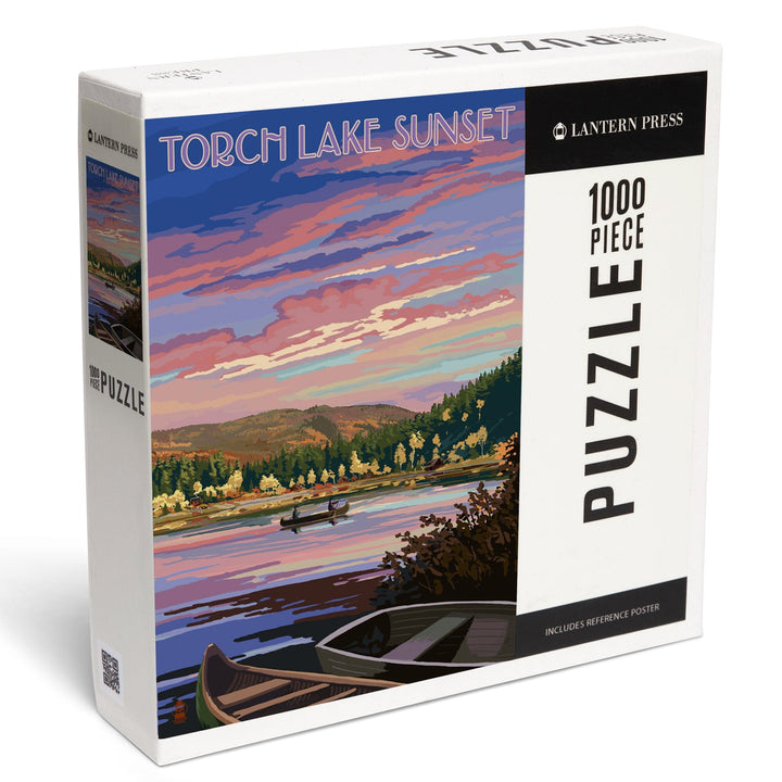 Torch Lake, Michigan, Lake Scene at Dusk, Jigsaw Puzzle Puzzle Lantern Press 