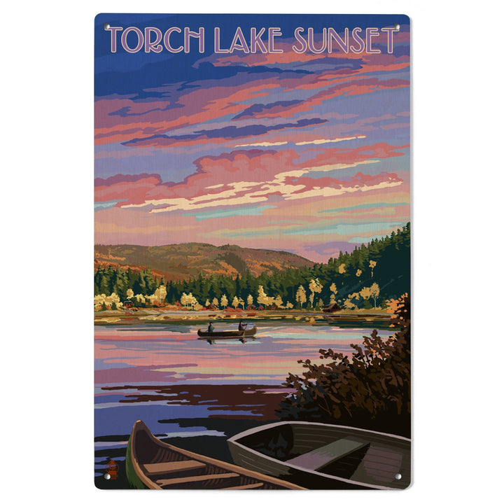 Torch Lake, Michigan, Lake Scene at Dusk, Lantern Press Artwork, Wood Signs and Postcards Wood Lantern Press 