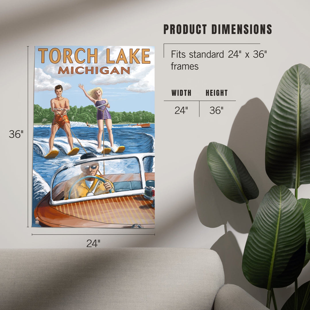 Torch Lake, Michigan, Water Skiing and Wooden Boat, Art & Giclee Prints Art Lantern Press 