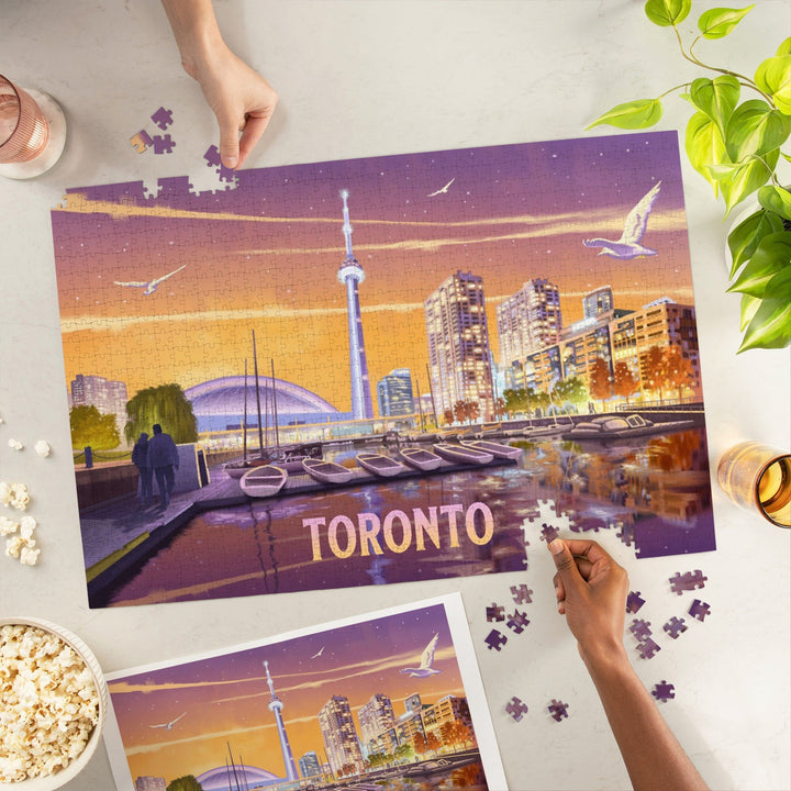 Toronto, Ontario, Oil Painting, Harbor, Jigsaw Puzzle Puzzle Lantern Press 