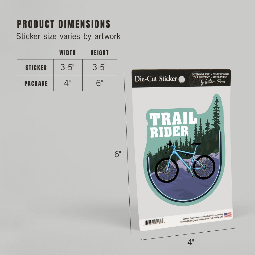 Trail Rider, Mountain Bike Scene, Contour, Lantern Press Artwork, Vinyl Sticker Sticker Lantern Press 