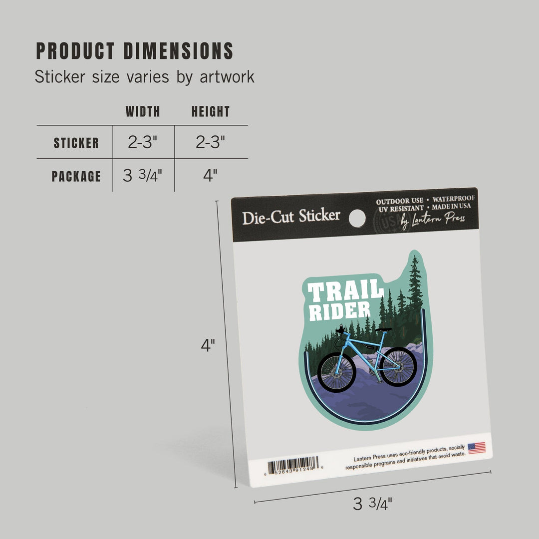 Trail Rider, Mountain Bike Scene, Contour, Lantern Press Artwork, Vinyl Sticker Sticker Lantern Press 