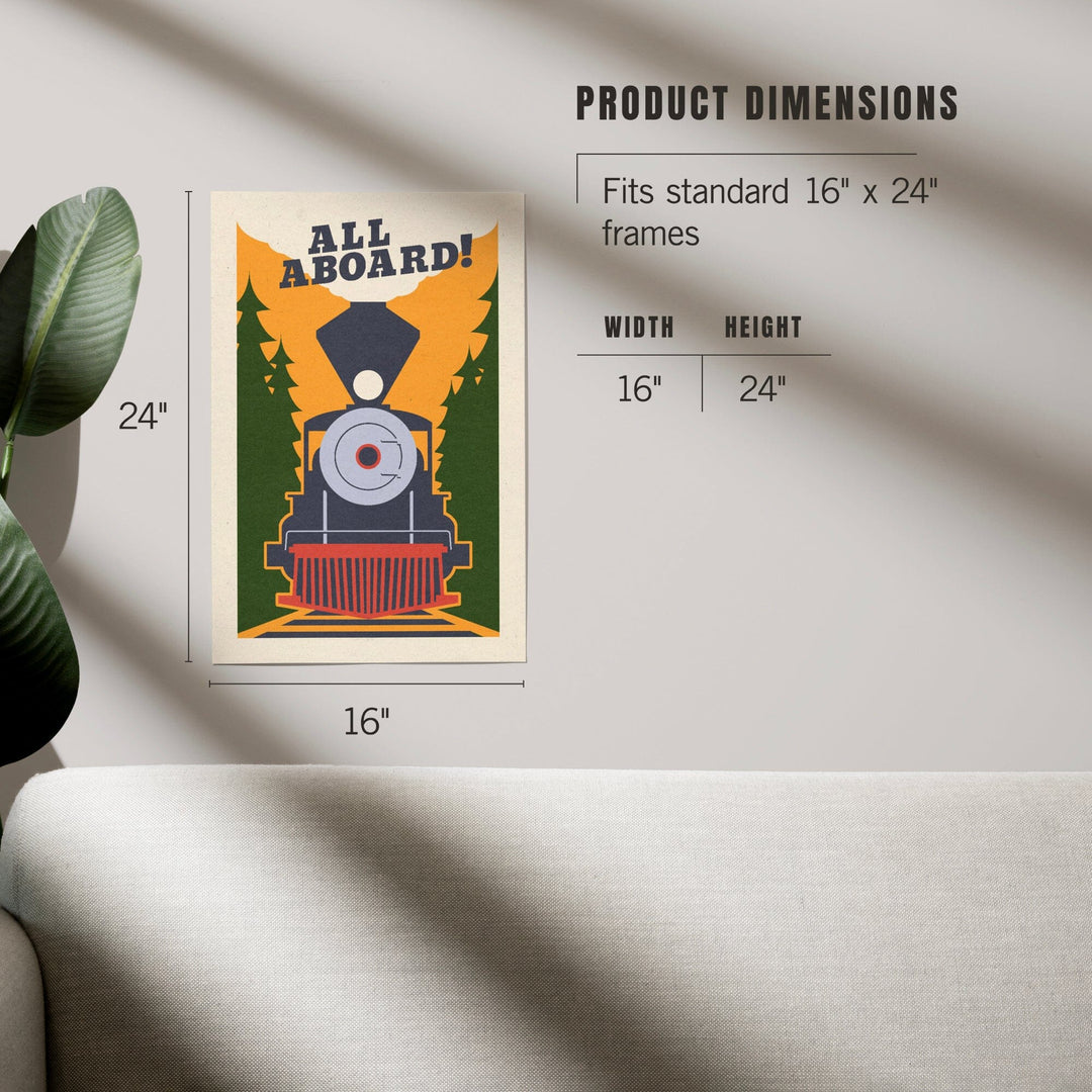 Train, All Aboard, Woodblock, Art & Giclee Prints Art Lantern Press 