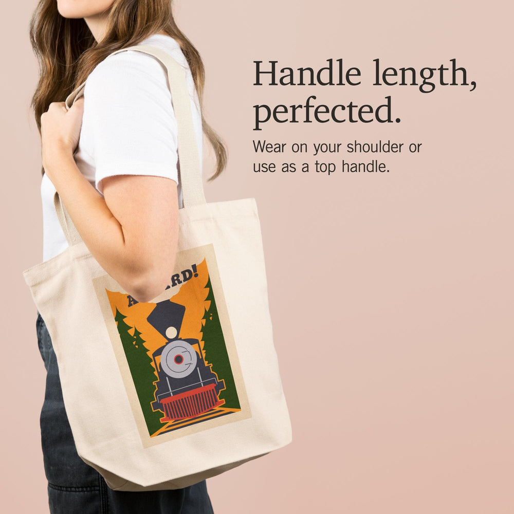 Train, All Aboard, Woodblock, Tote Bag Totes Lantern Press 