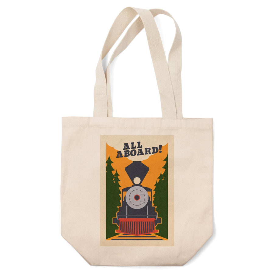 Train, All Aboard, Woodblock, Tote Bag Totes Lantern Press 