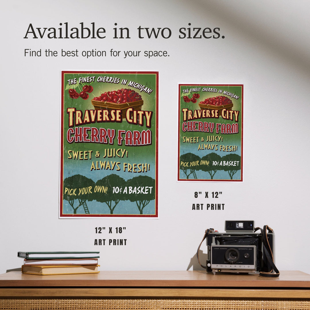 Traverse City, Michigan, Cherry Farm Vintage Sign, Art & Giclee Prints Art Lantern Press 