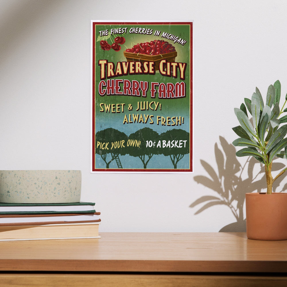 Traverse City, Michigan, Cherry Farm Vintage Sign, Art & Giclee Prints Art Lantern Press 