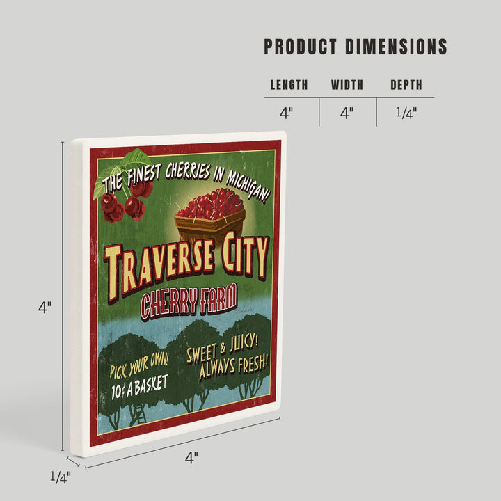 Traverse City, Michigan, Cherry Farm Vintage Sign, Coasters Coasters Lantern Press 