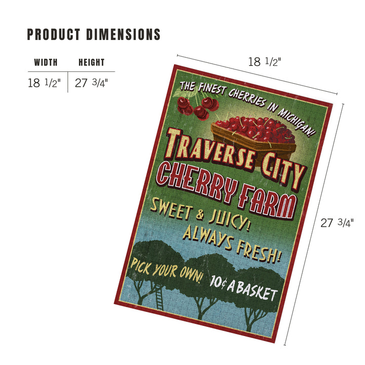 Traverse City, Michigan, Cherry Farm Vintage Sign, Jigsaw Puzzle Puzzle Lantern Press 
