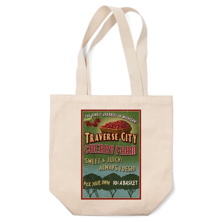Traverse City, Michigan, Cherry Farm Vintage Sign, Lantern Press Artwork, Tote Bag Totes Lantern Press 