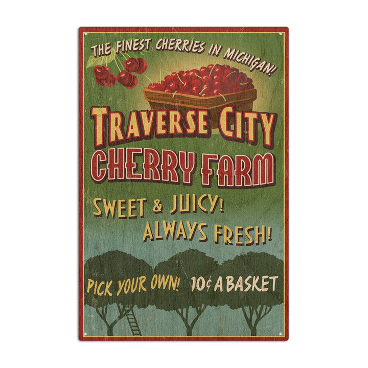 Traverse City, Michigan, Cherry Farm Vintage Sign, Lantern Press Artwork, Wood Signs and Postcards Wood Lantern Press 10 x 15 Wood Sign 