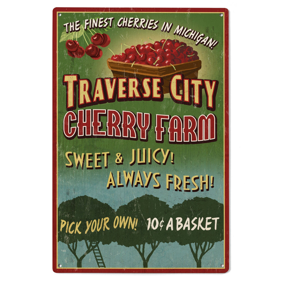 Traverse City, Michigan, Cherry Farm Vintage Sign, Lantern Press Artwork, Wood Signs and Postcards Wood Lantern Press 