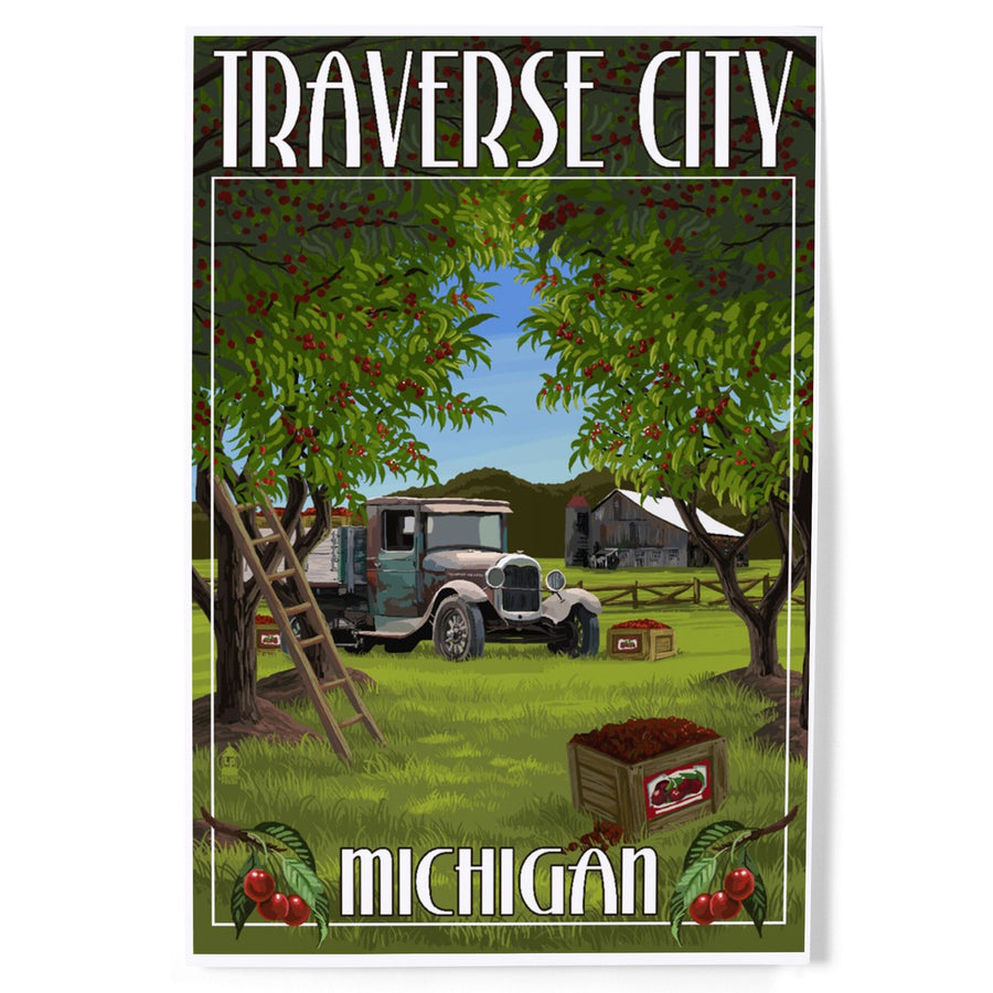 Traverse City, Michigan, Cherry Orchard Harvest, Art & Giclee Prints Art Lantern Press 