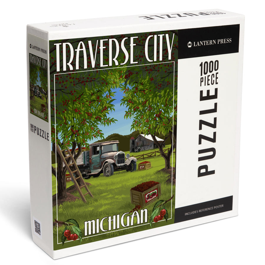 Traverse City, Michigan, Cherry Orchard Harvest, Jigsaw Puzzle Puzzle Lantern Press 