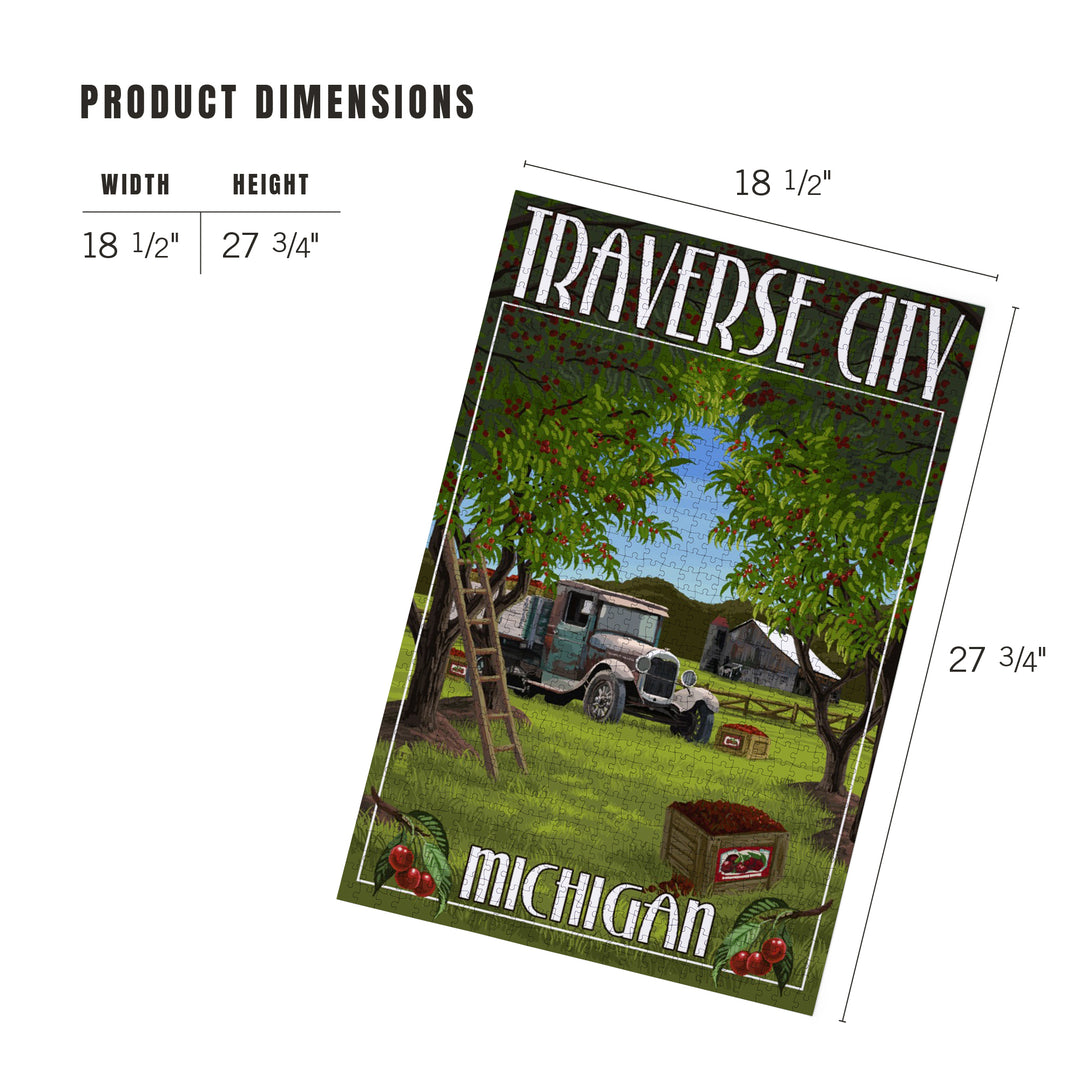 Traverse City, Michigan, Cherry Orchard Harvest, Jigsaw Puzzle Puzzle Lantern Press 