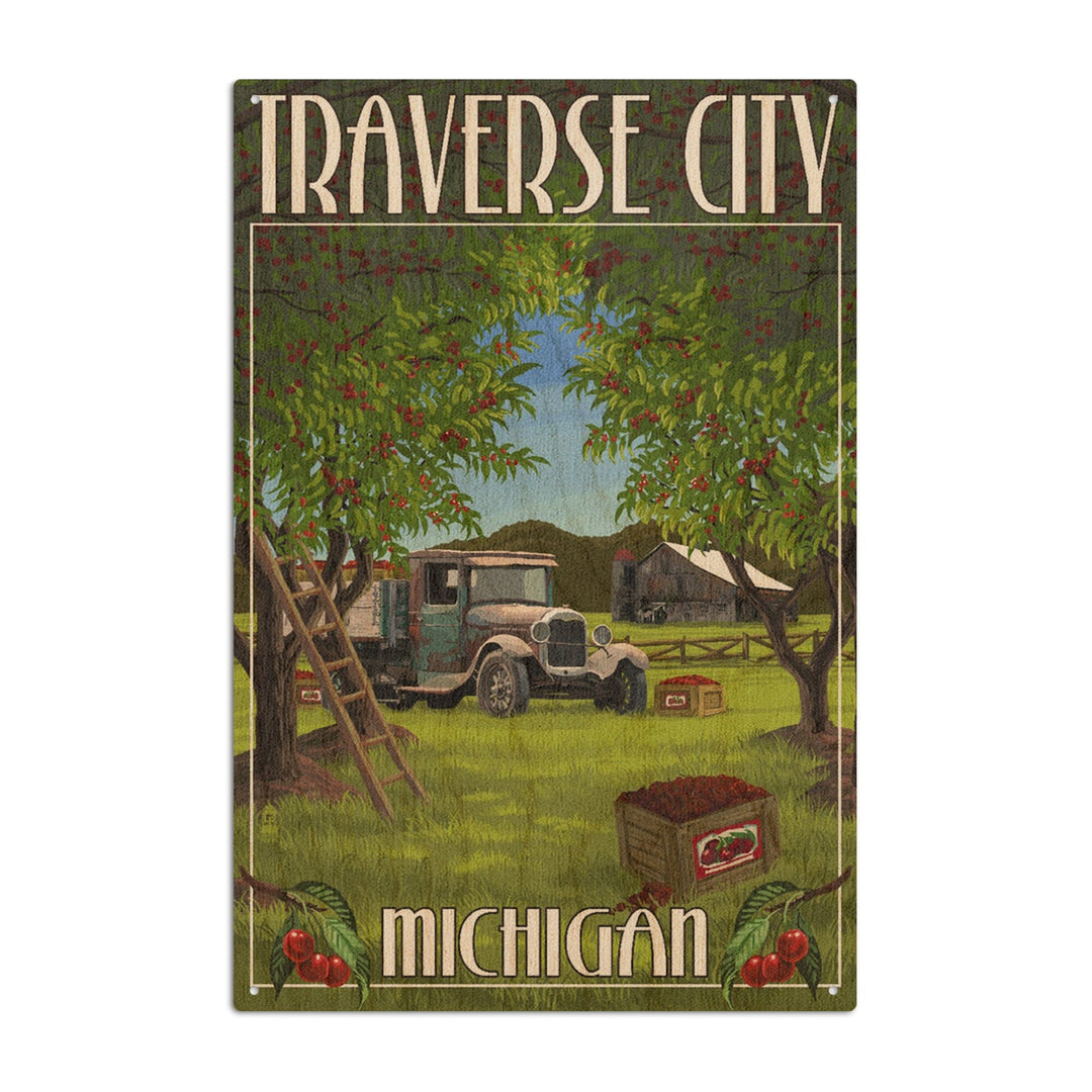 Traverse City, Michigan, Cherry Orchard Harvest, Lantern Press Artwork, Wood Signs and Postcards Wood Lantern Press 10 x 15 Wood Sign 