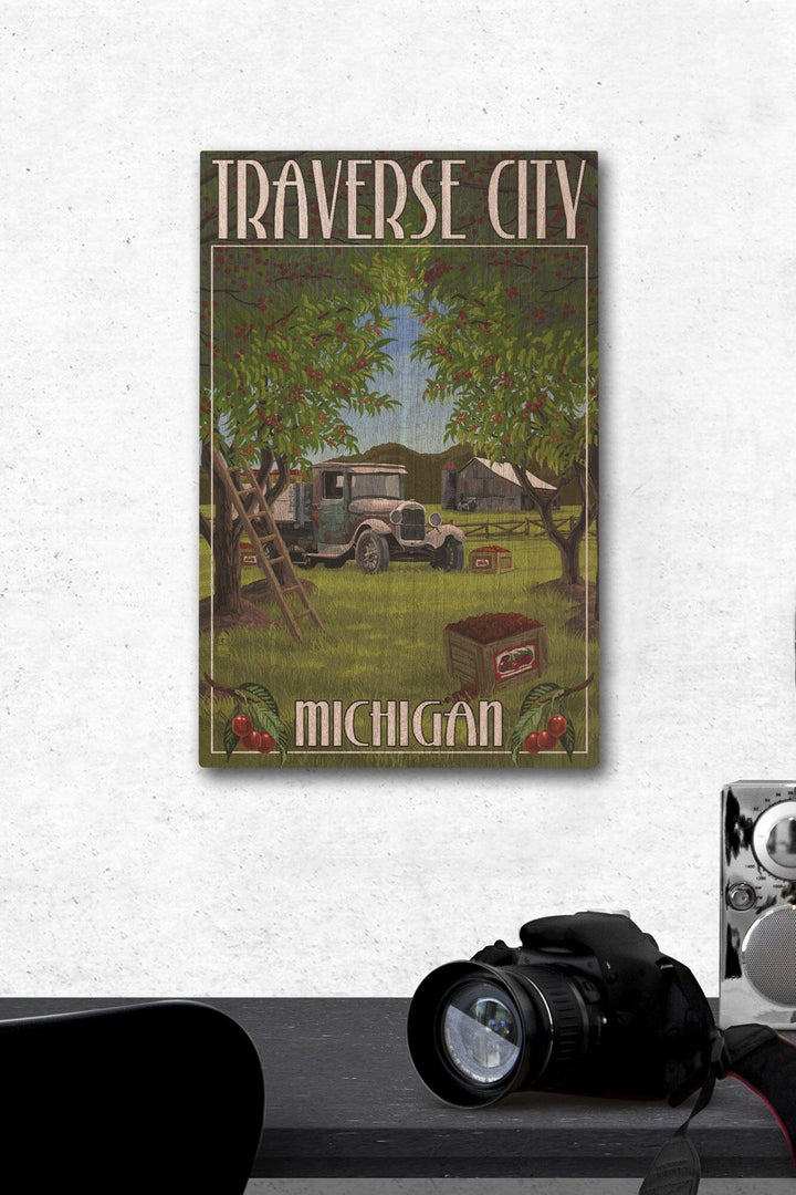 Traverse City, Michigan, Cherry Orchard Harvest, Lantern Press Artwork, Wood Signs and Postcards Wood Lantern Press 12 x 18 Wood Gallery Print 