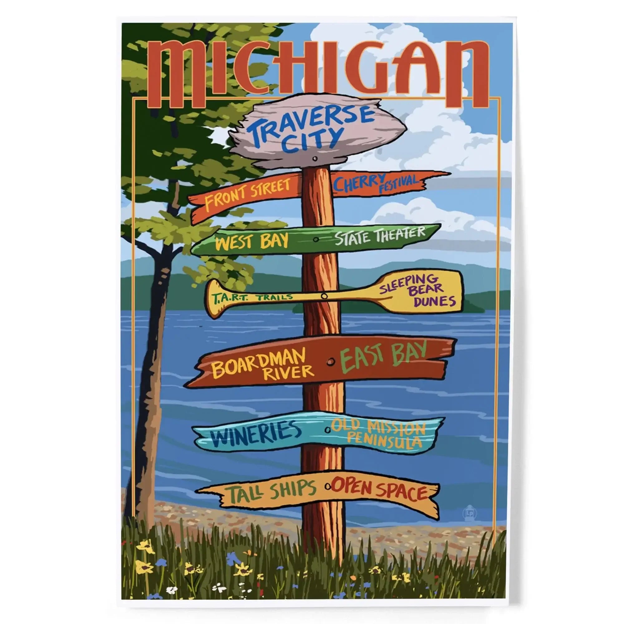 Traverse City, Michigan, Destinations Sign art prints, metal signs