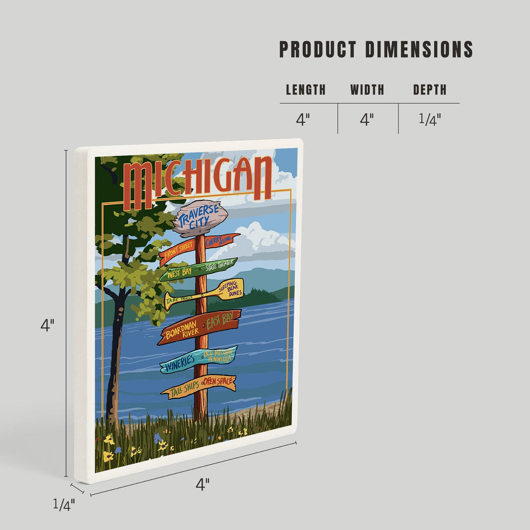 Traverse City, Michigan, Destinations Sign, Coasters Coasters Lantern Press 