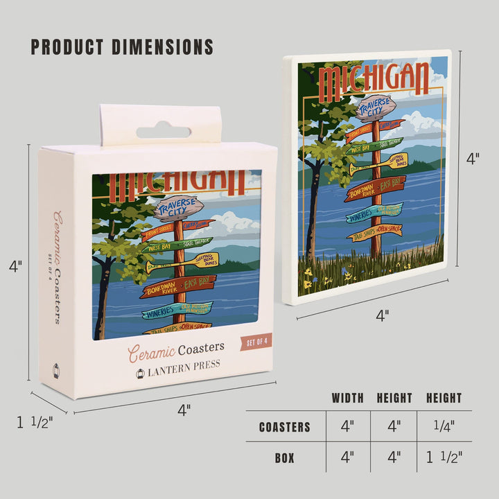 Traverse City, Michigan, Destinations Sign, Coasters Coasters Lantern Press 