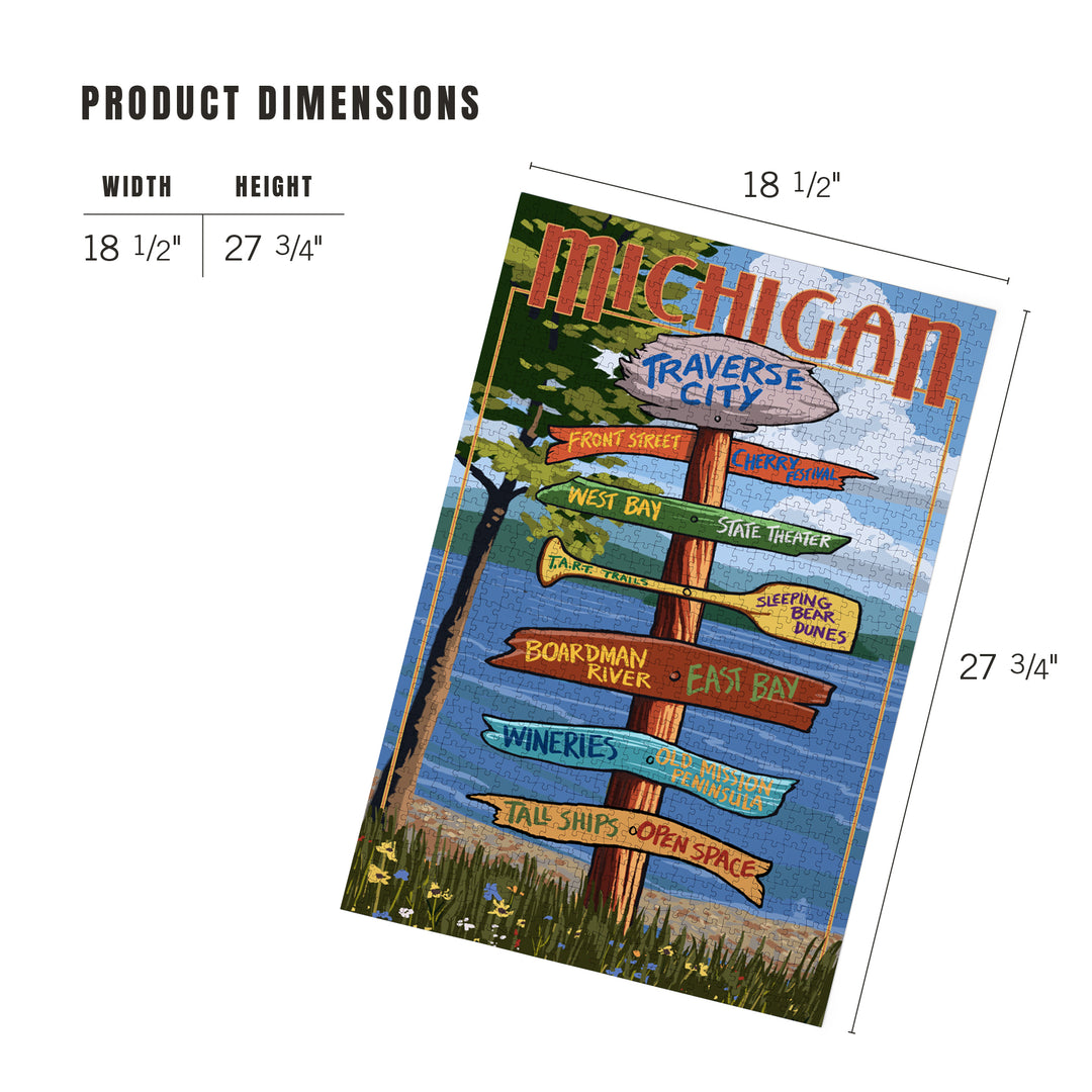 Traverse City, Michigan, Destinations Sign, Jigsaw Puzzle Puzzle Lantern Press 