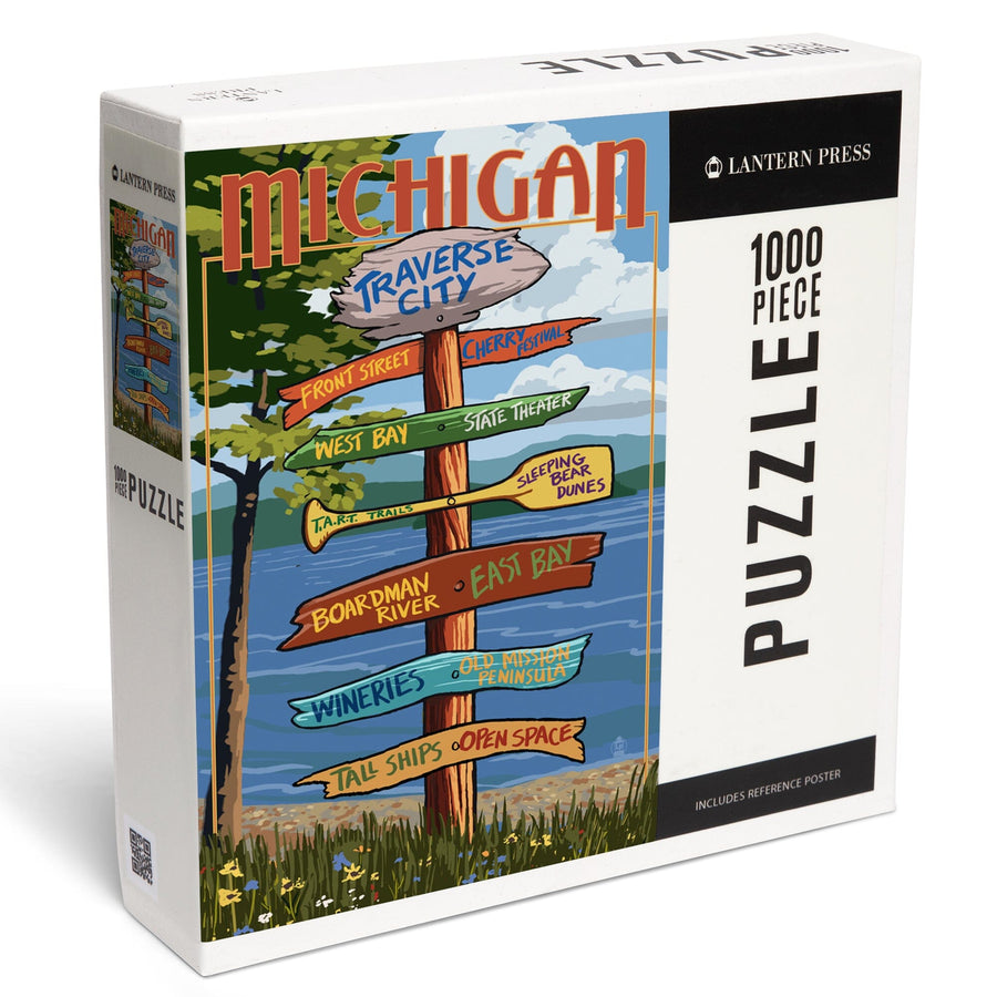 Traverse City, Michigan, Destinations Sign, Jigsaw Puzzle Puzzle Lantern Press 