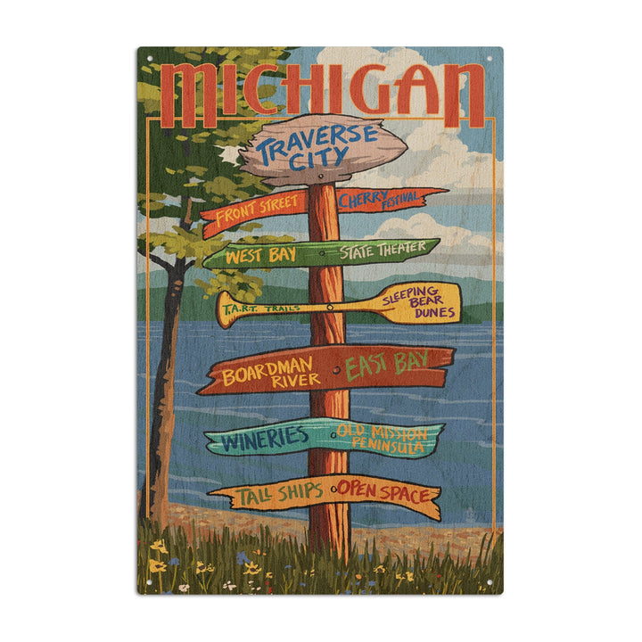 Traverse City, Michigan, Destinations Sign, Lantern Press Artwork, Wood Signs and Postcards Wood Lantern Press 6x9 Wood Sign 