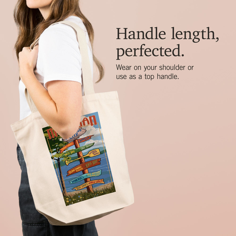 Traverse City, Michigan, Destinations Sign, Tote Bag Totes Lantern Press 